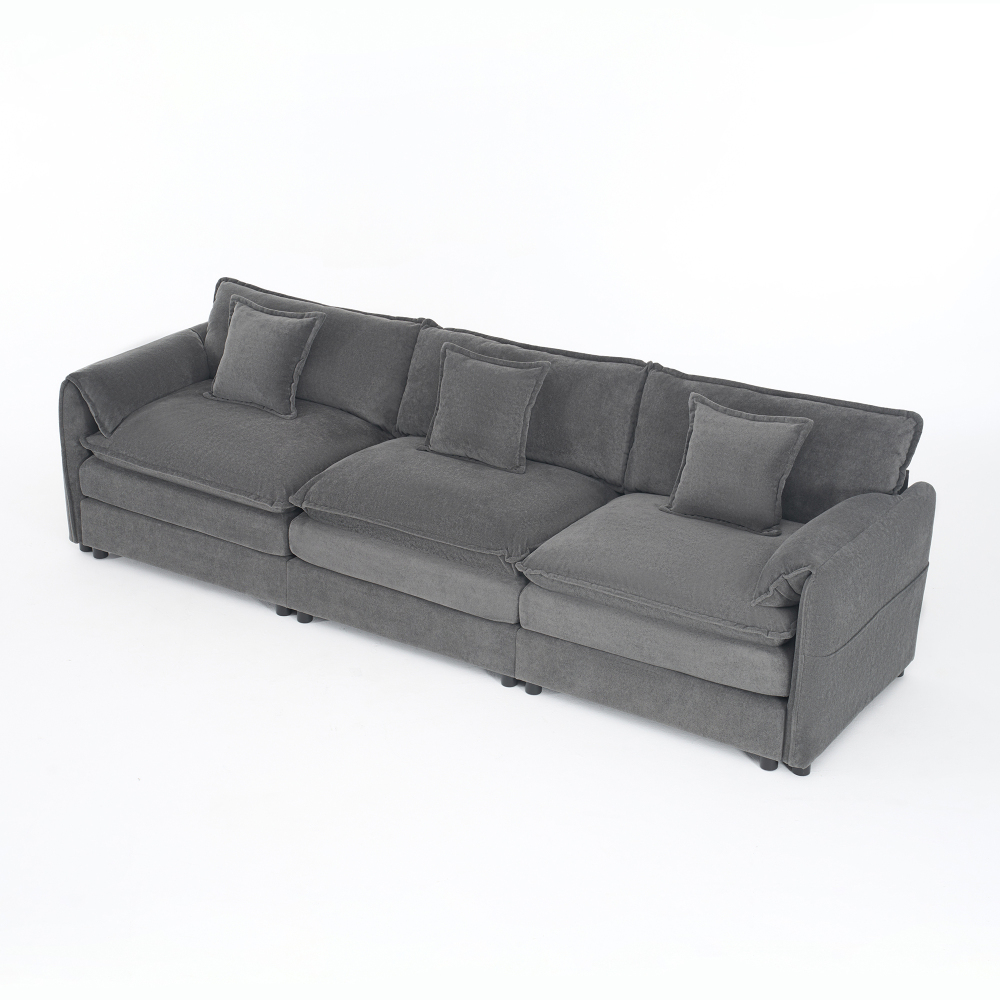 Oversized Deep Seat Sectional Sofa - Modern Chenille Cloud Couch, Large 3 Seater Modular Living Room Furniture with Pillows