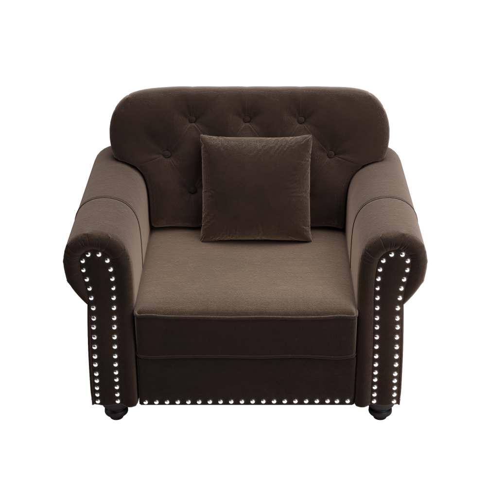 Mid-Century Modern Velvet Sofa Set with Nailhead Trim, Chesterfield Tufted Couch with Rolled Arms & Ottoman