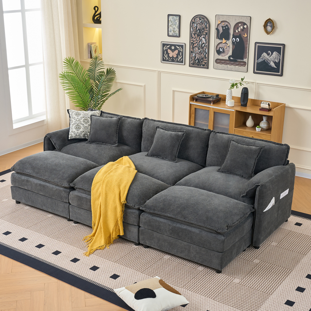 Oversized Deep Seat Modular Sectional Sofa with 3 Ottomans, Chenille Cloud Couch Sleeper for Living Room