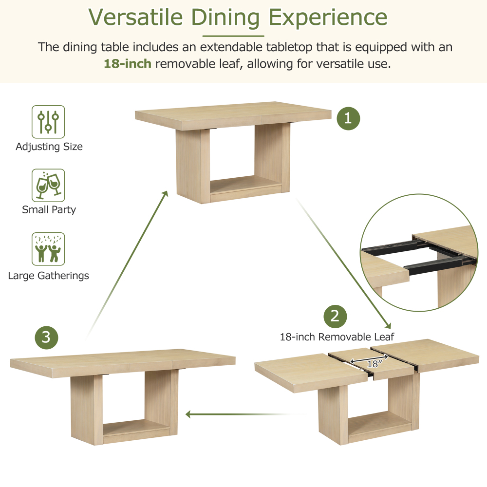 TOPMAX Contemporary 6-Piece 78inch Extendable Pedestal Dining Table Set with 18inch Removable Leaf and Dining Bench, 4 Upholstered Dining Chairs, Natural(OLD SKU:SP000054AAA)