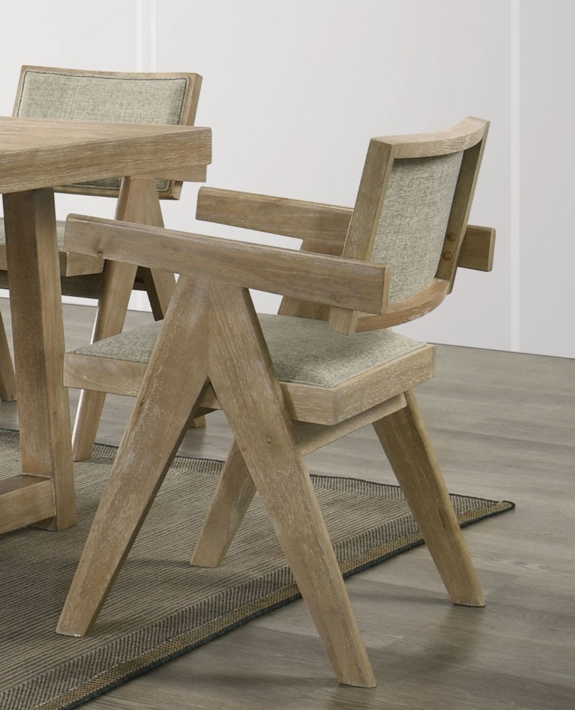Contemporary Oak Veneer 7pc Dining Set Upholstered Polyester 6x Arm Chairs 1x Table Dining Room