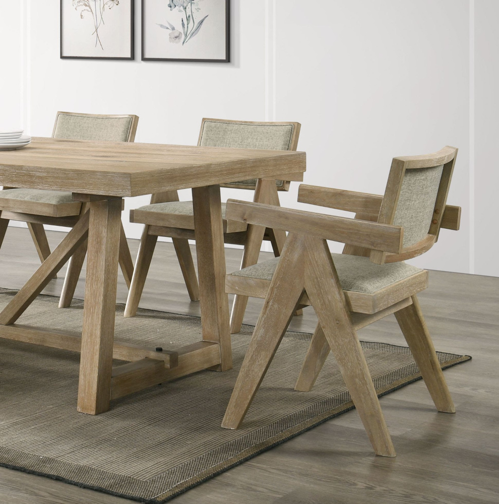 Contemporary Oak Veneer 7pc Dining Set Upholstered Polyester 6x Arm Chairs 1x Table Dining Room