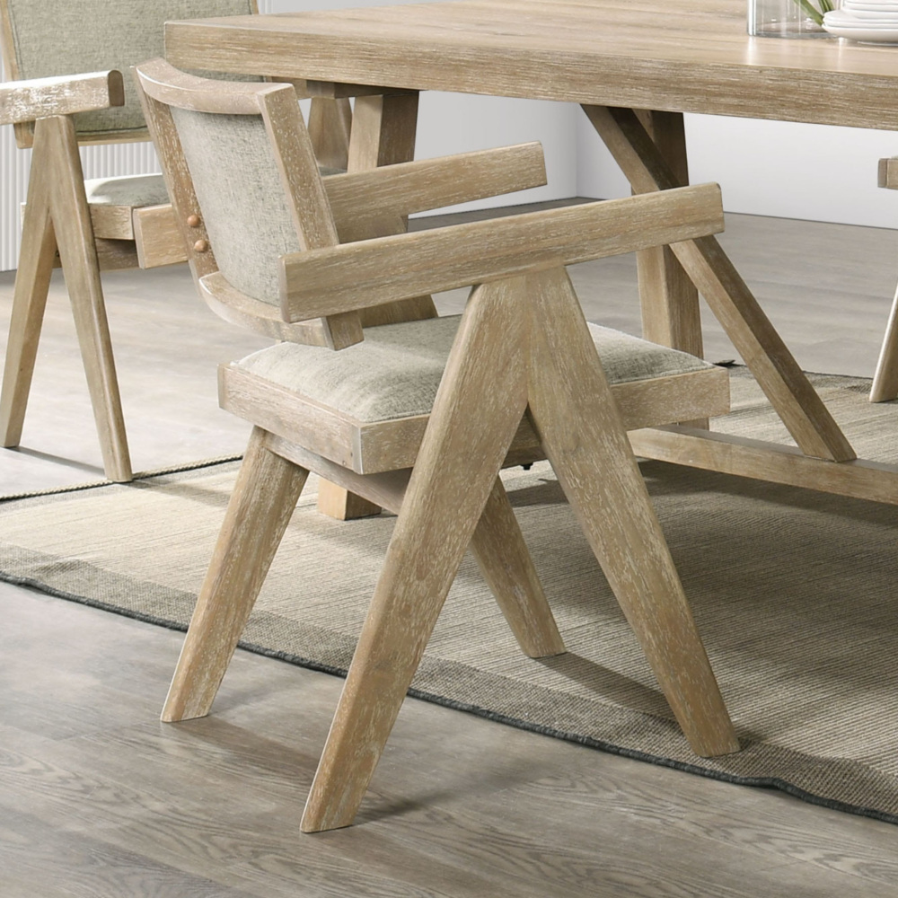 Contemporary Oak Veneer 7pc Dining Set Upholstered Polyester 6x Arm Chairs 1x Table Dining Room