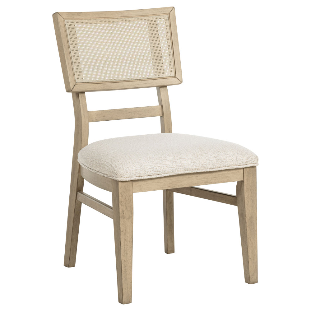 Beige Oak 7-Piece Rectangular Wood Dining Table Set with Woven Chair Backs, Light Fabric Upholstery, Beige Finish, Solid and Engineered Wood Construction