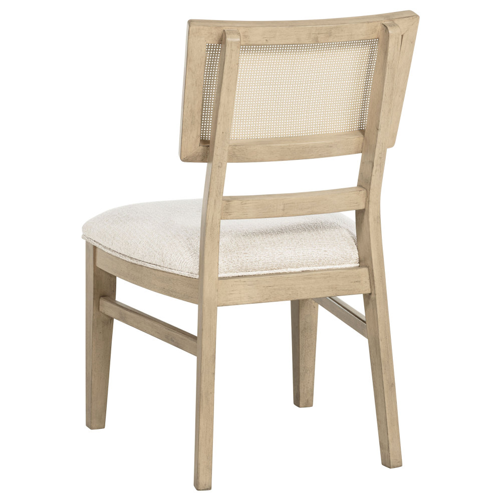 Beige Oak 7-Piece Rectangular Wood Dining Table Set with Woven Chair Backs, Light Fabric Upholstery, Beige Finish, Solid and Engineered Wood Construction