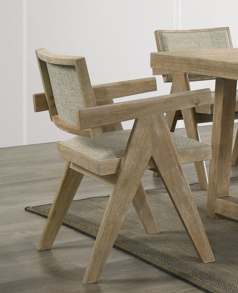 Contemporary Oak Veneer 7pc Dining Set Upholstered Polyester 6x Arm Chairs 1x Table Dining Room