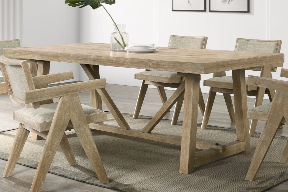 Contemporary Oak Veneer 7pc Dining Set Upholstered Polyester 6x Arm Chairs 1x Table Dining Room