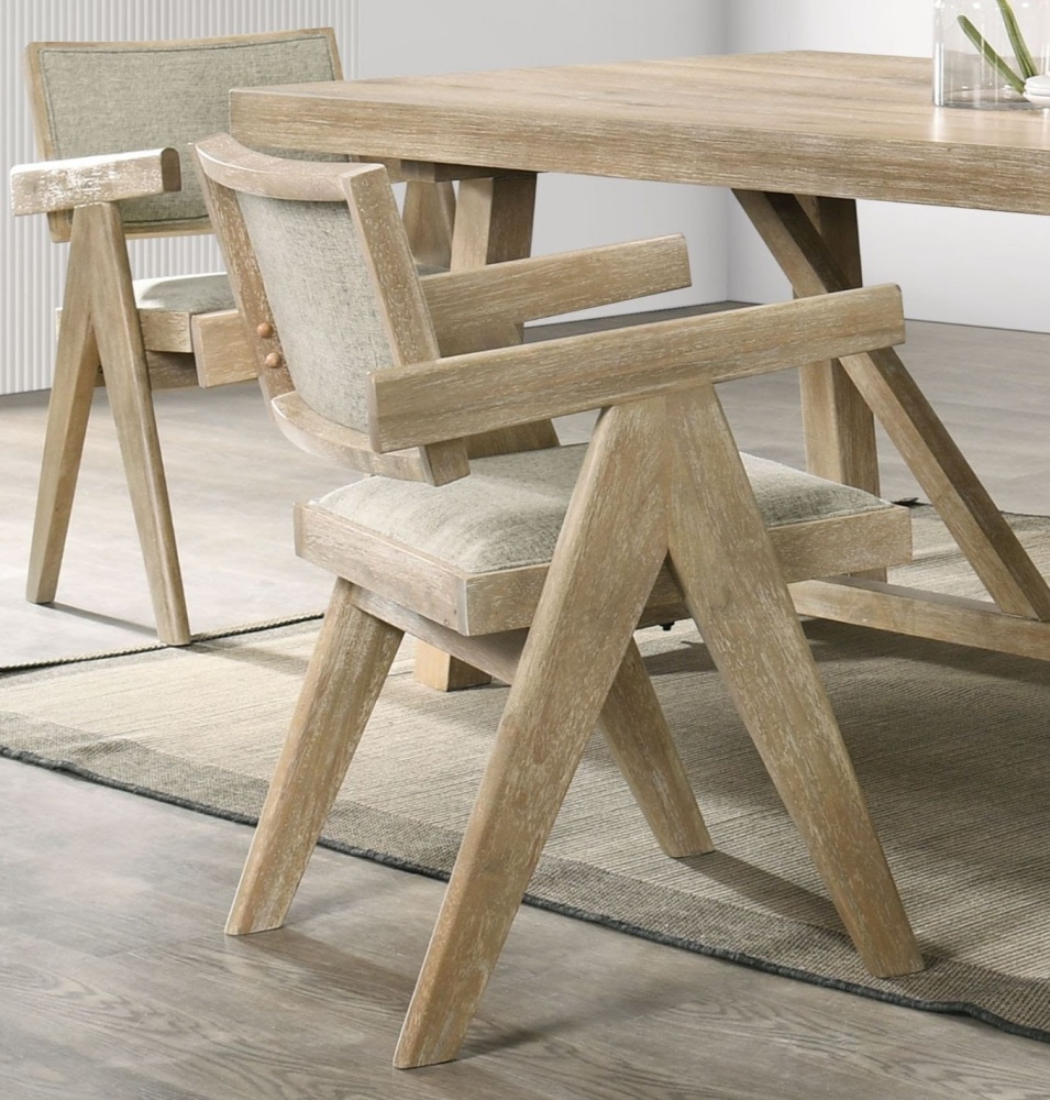 Contemporary Oak Veneer 7pc Dining Set Upholstered Polyester 6x Arm Chairs 1x Table Dining Room