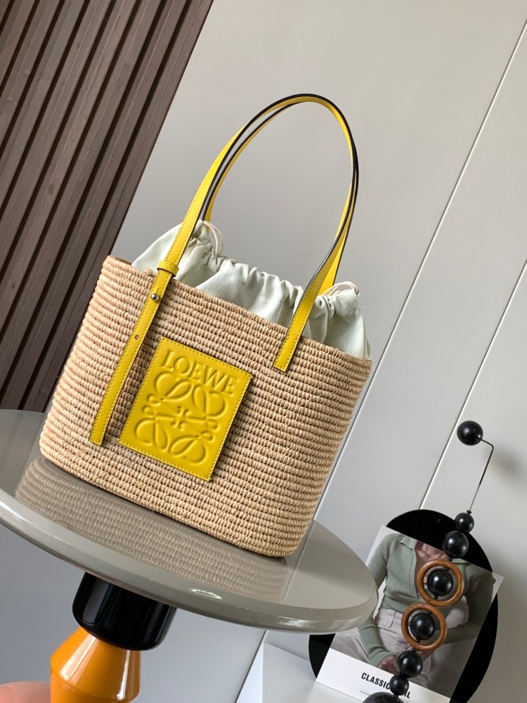 Explosive Compact Square Basket Handbag in Raffia and Cowhide Leather