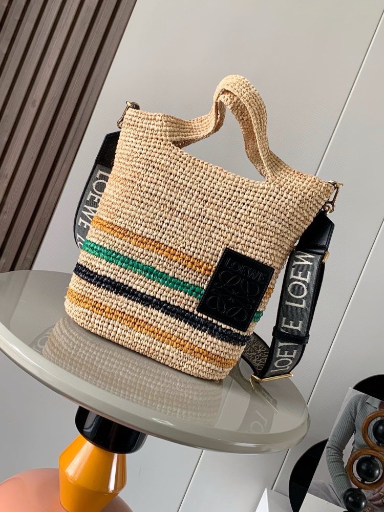 Pop-ups Slit Tote in raffia and cowhide leather