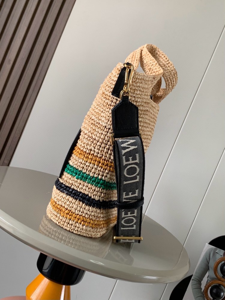 Pop-ups Slit Tote in raffia and cowhide leather