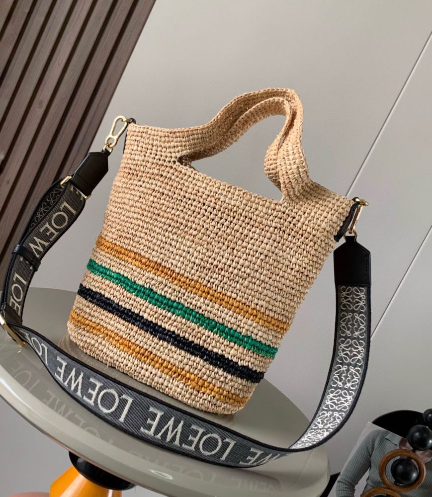 Pop-ups Slit Tote in raffia and cowhide leather