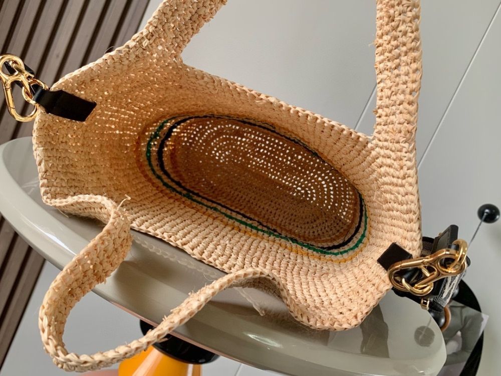 Pop-ups Slit Tote in raffia and cowhide leather