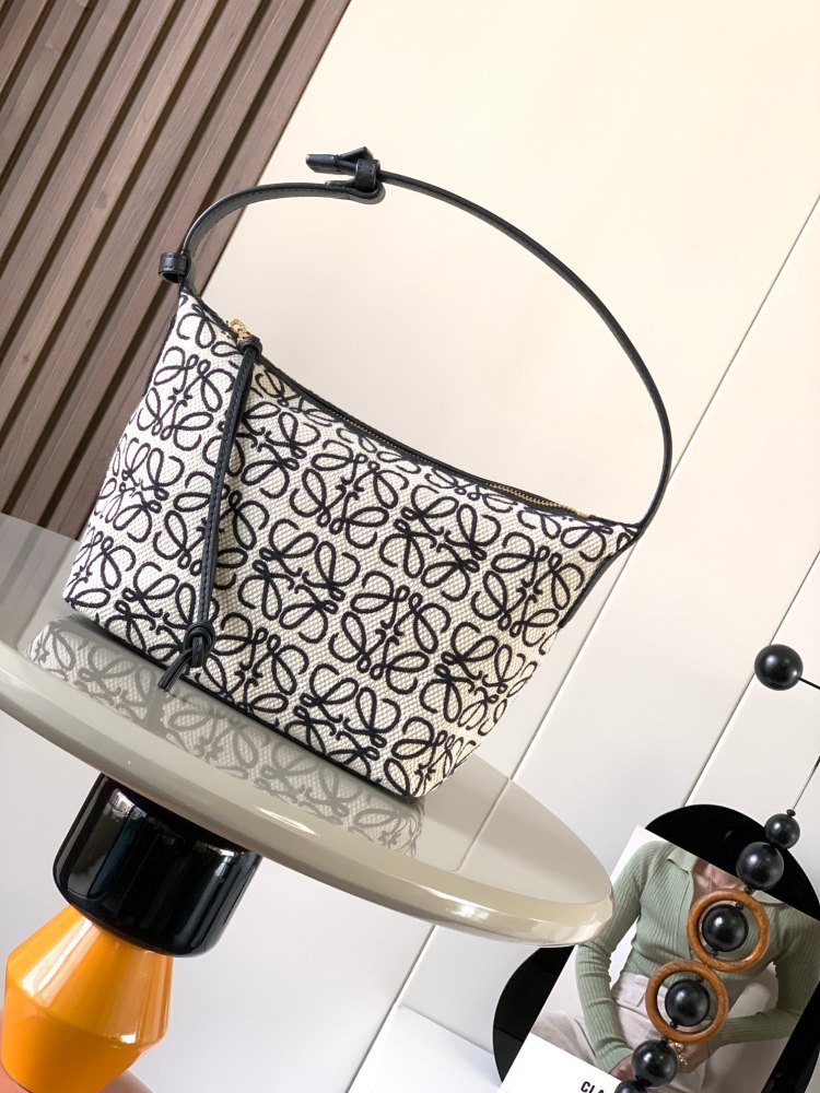 Anagram Jacquard and Cowhide Cubi Handbag Small Lunchbox Bag