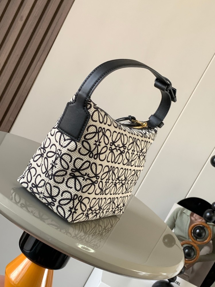 Anagram Jacquard and Cowhide Cubi Handbag Small Lunchbox Bag