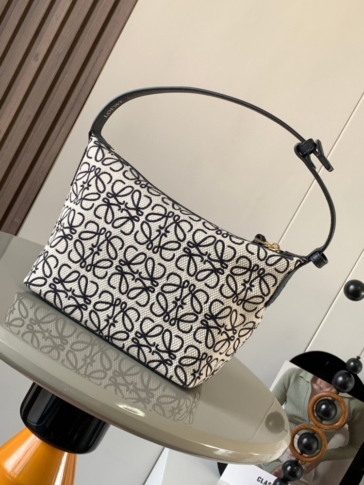 Anagram Jacquard and Cowhide Cubi Handbag Small Lunchbox Bag