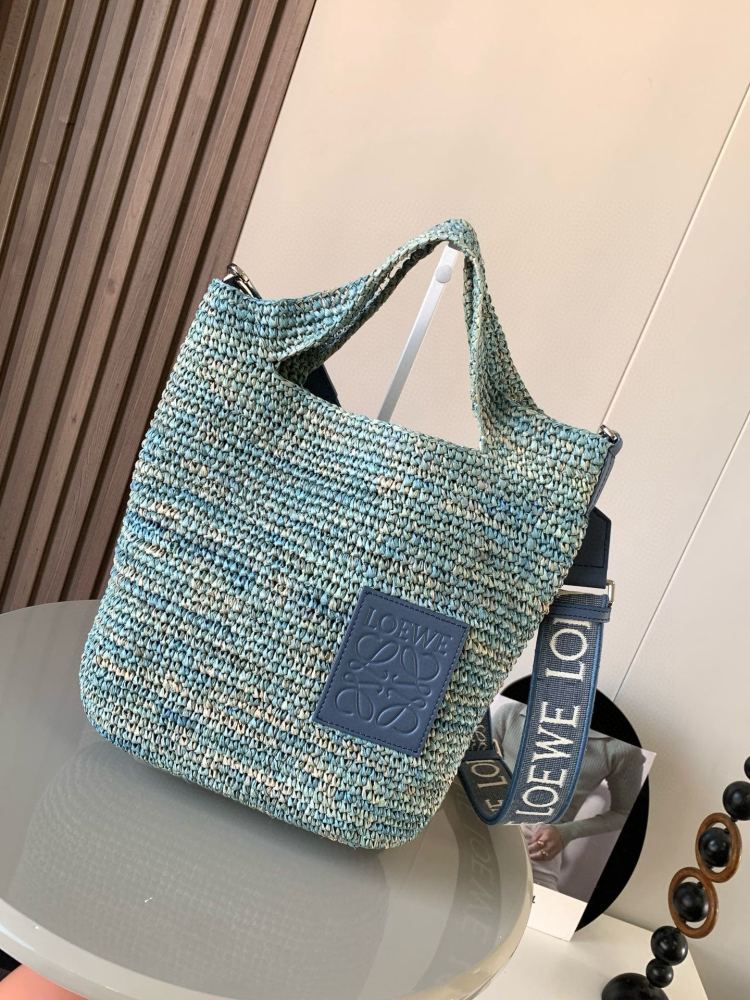 Pop-ups Slit Tote in raffia and cowhide leather
