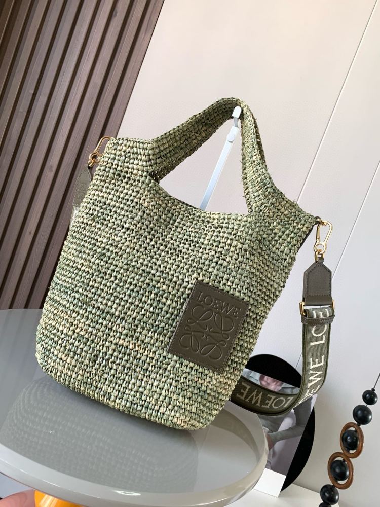 Pop-ups Slit Tote in raffia and cowhide leather