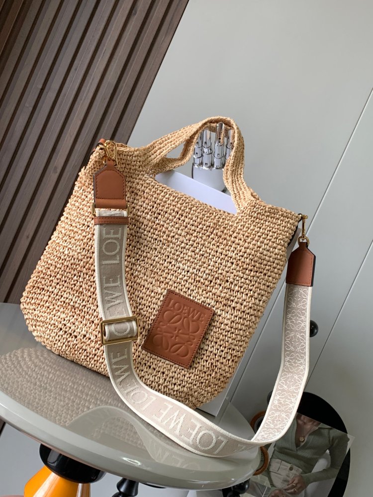 Pop-ups Slit Tote in raffia and cowhide leather