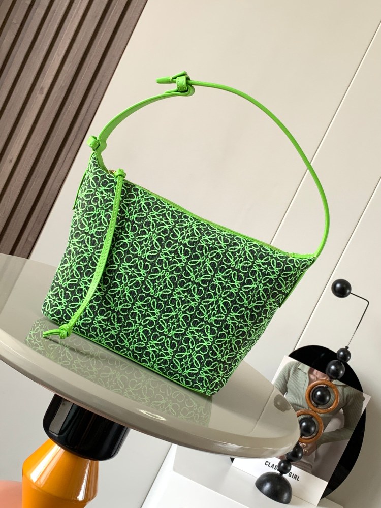 Anagram Jacquard and Cowhide Cubi Handbag Small Lunchbox Bag