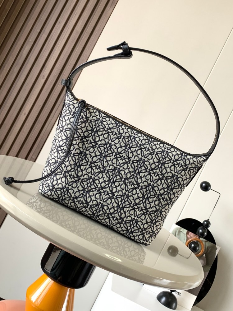 Anagram Jacquard and Cowhide Cubi Handbag Small Lunchbox Bag