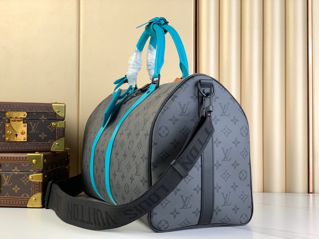 Keepall Bandoulière 45 ]M11481 Silver Flower/Patchwork Light Blue The travel bag