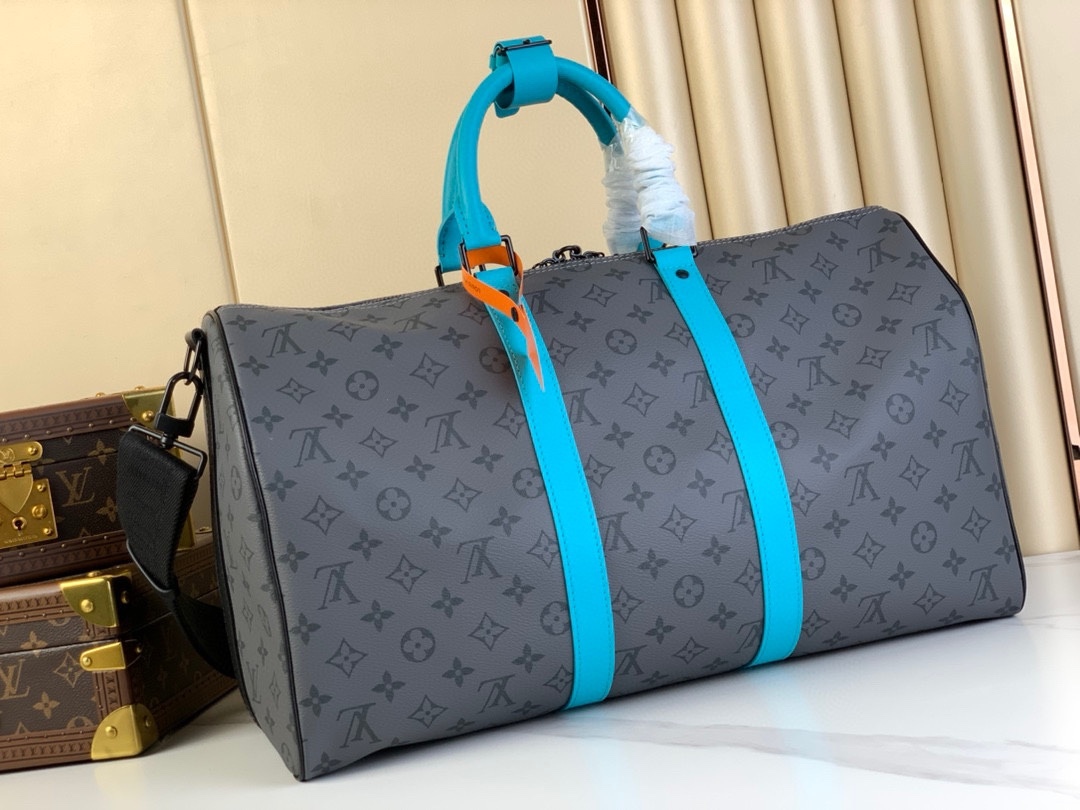 Keepall Bandoulière 45 ]M11481 Silver Flower/Patchwork Light Blue The travel bag