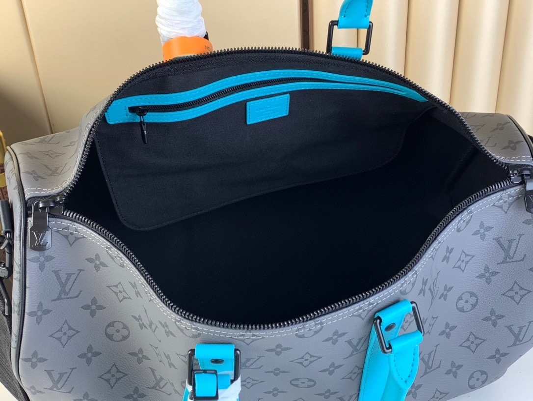 Keepall Bandoulière 45 ]M11481 Silver Flower/Patchwork Light Blue The travel bag