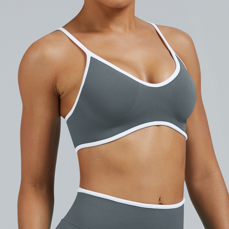 Cross-border new contrast color sling sports bra shockproof yoga bra outdoor fitness yoga top sports vest