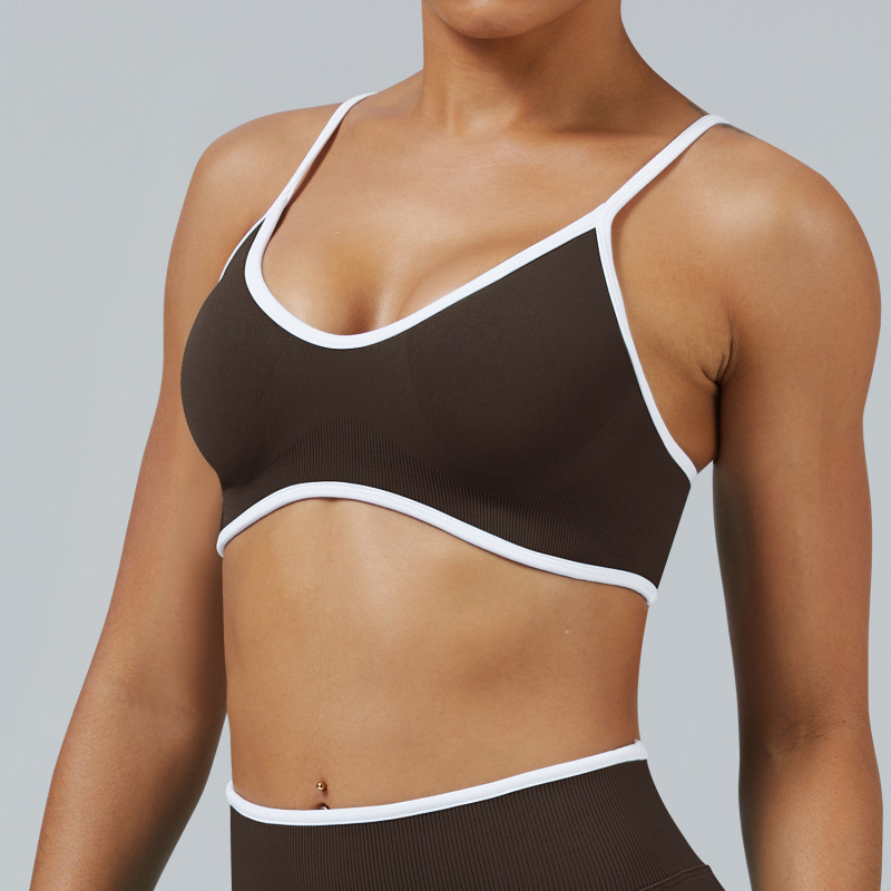 Cross-border new contrast color sling sports bra shockproof yoga bra outdoor fitness yoga top sports vest