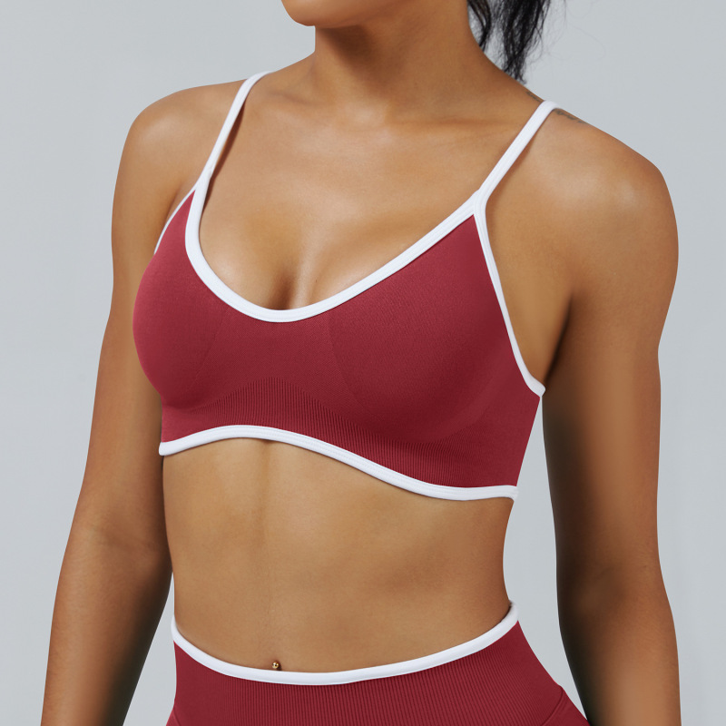 Cross-border new contrast color sling sports bra shockproof yoga bra outdoor fitness yoga top sports vest