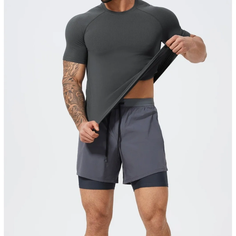 XW-DDX1058 Elastic Tight Wholesale Shorts Sleeve Active Wear Gym Fitness Running Personalized Top for Men Custom T Shirt Sport
