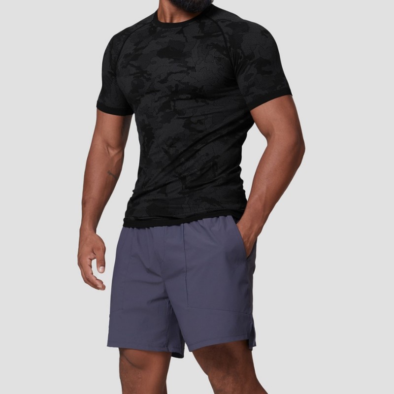 European and American seamless jacquard sports leisure core absorption quick-drying short-sleeved men's training fitness stretch slim top 1083
