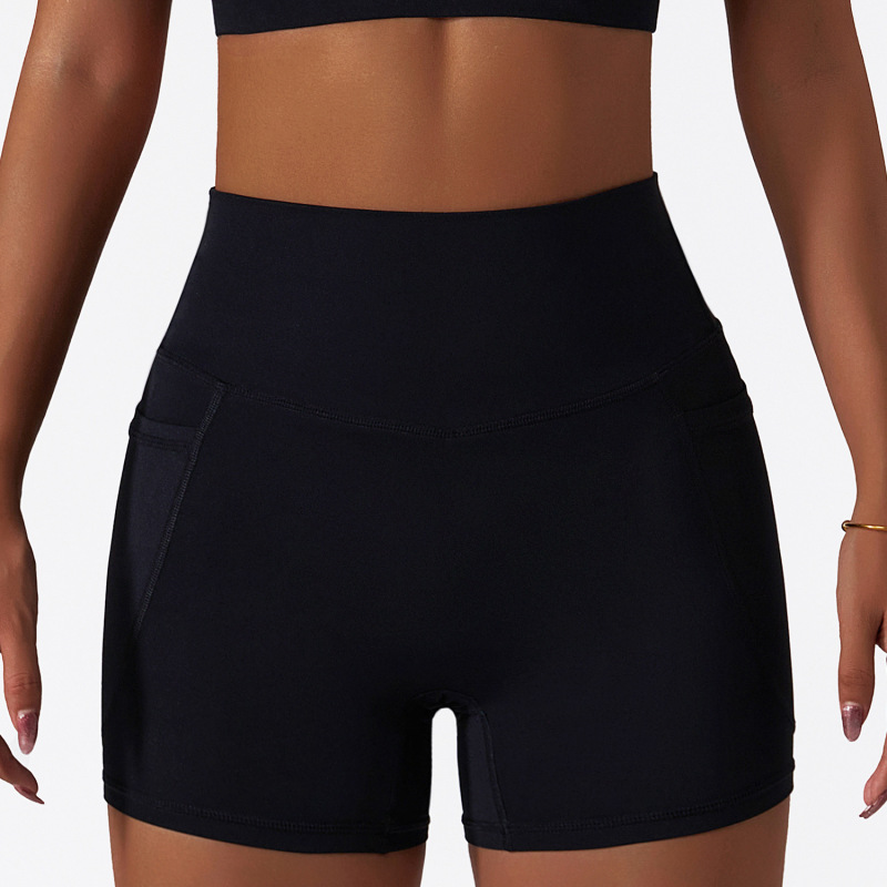 Summer quick-drying nude sports shorts high waist tight yoga pants pocket breathable running fitness shorts 6425