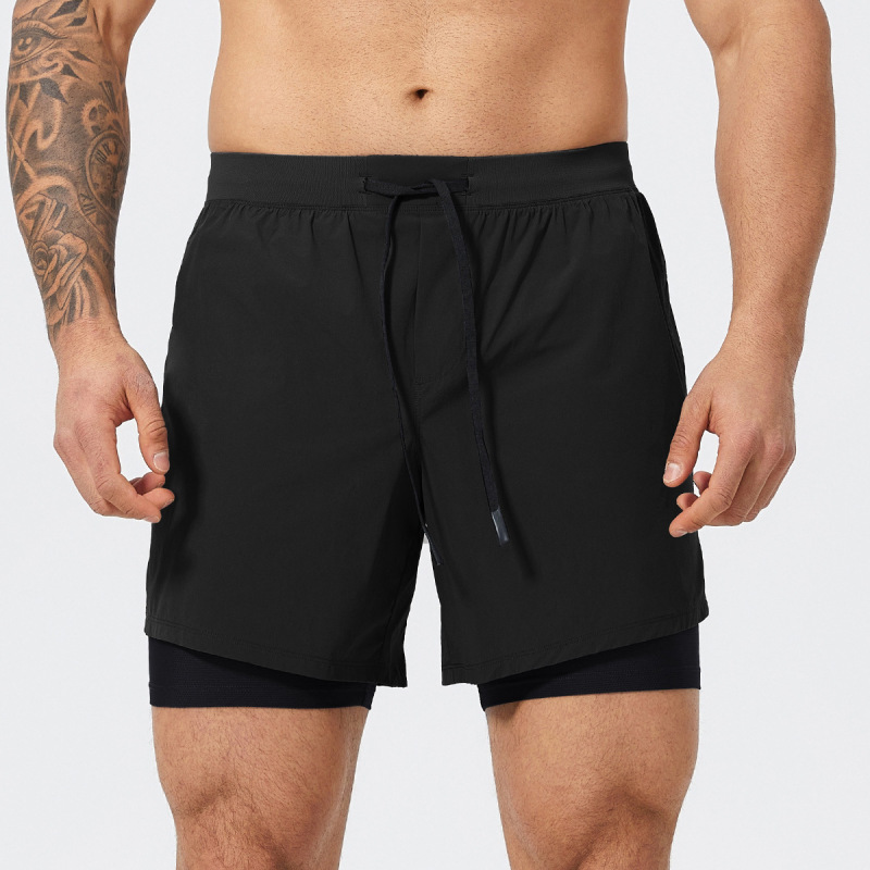 European and American fitness shorts men's nylon running muscle training elastic quick-drying American double-layer basketball shorts