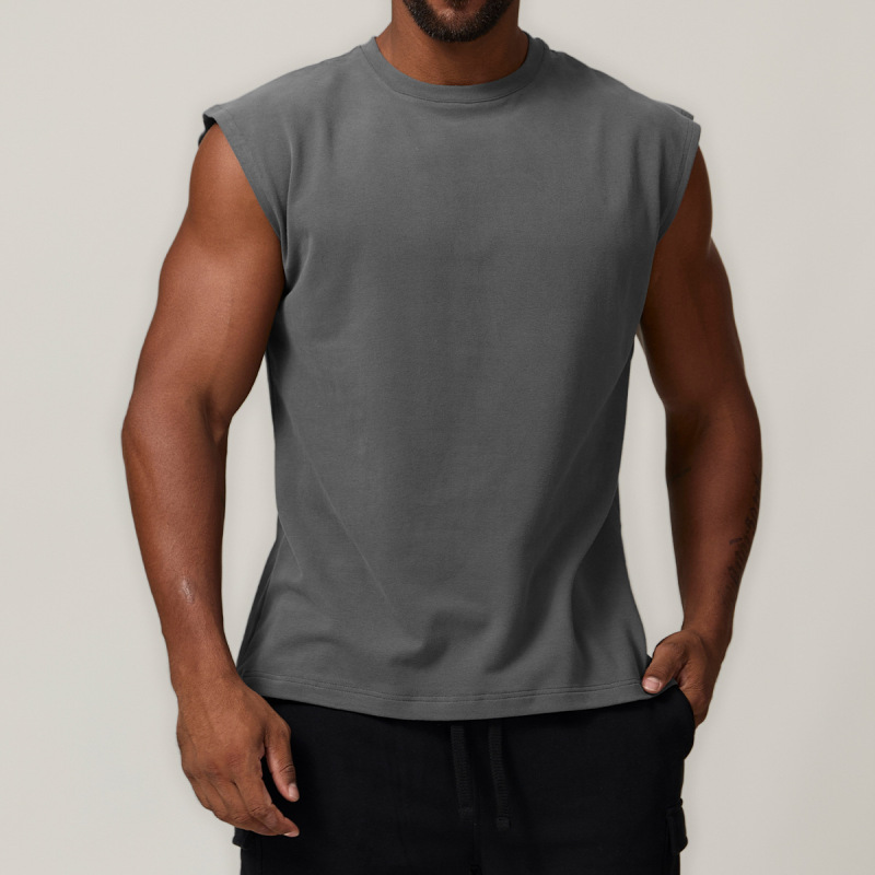 Cross-border European and American men's cotton sports casual sleeveless t-shirt solid color running fitness basketball tennis top 1027