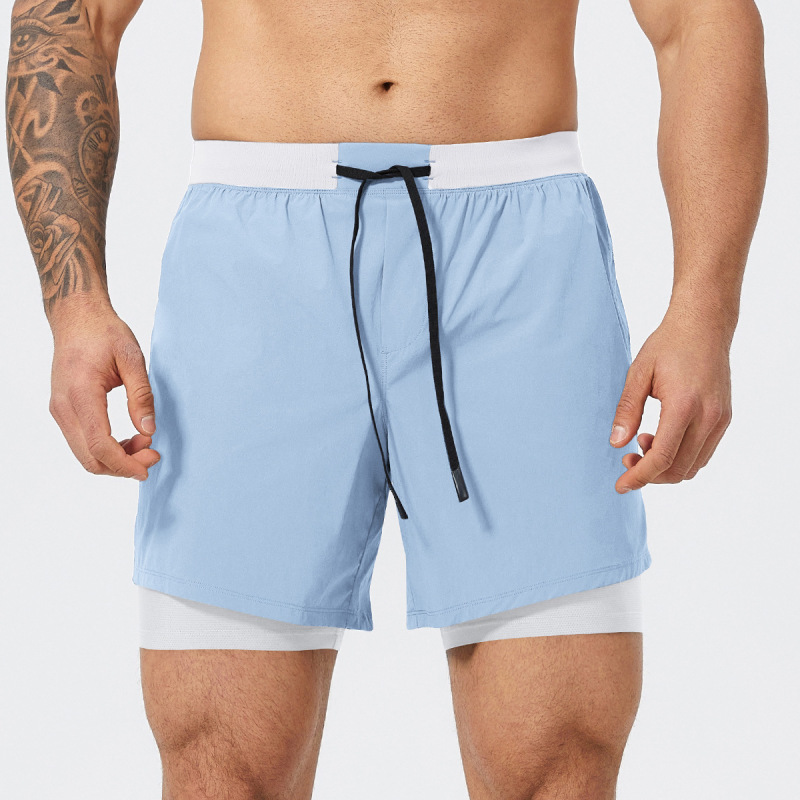 European and American fitness shorts men's nylon running muscle training elastic quick-drying American double-layer basketball shorts