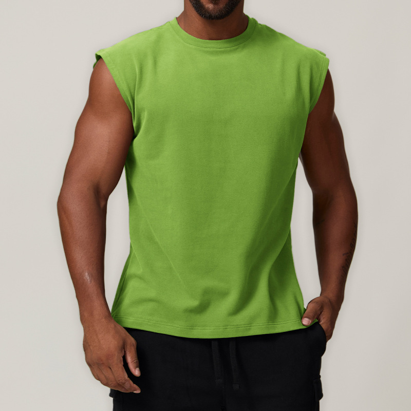 Cross-border European and American men's cotton sports casual sleeveless t-shirt solid color running fitness basketball tennis top 1027