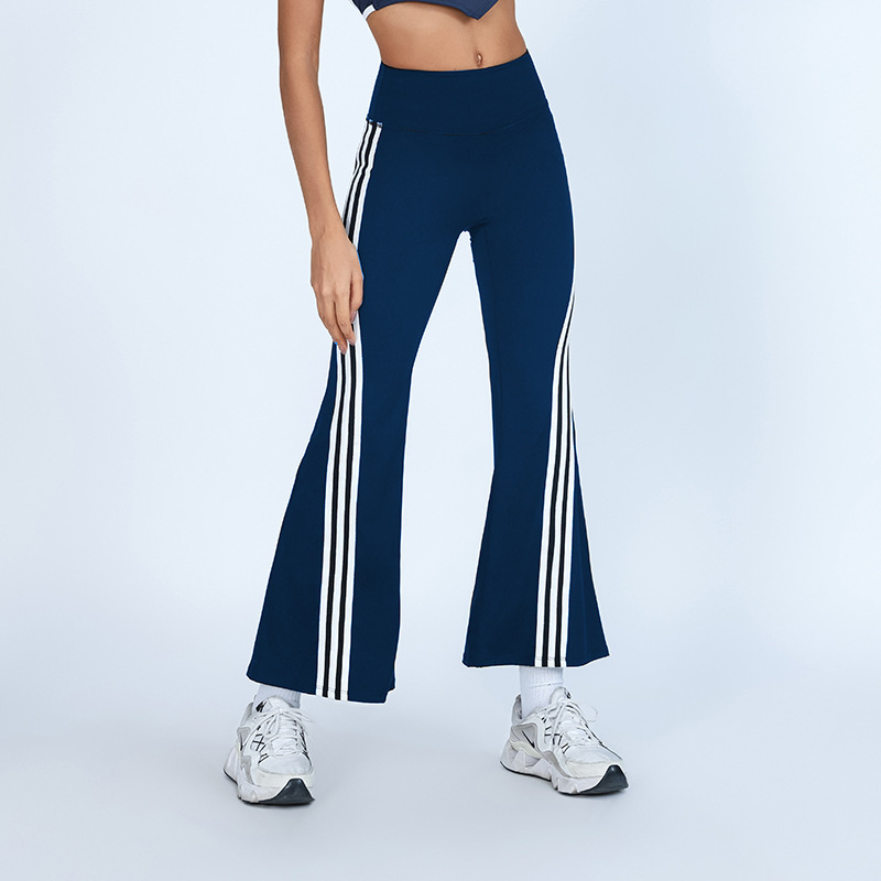 Foreign trade cross-border sports fitness trousers for women high waist color matching high elastic quick-drying nude skin-friendly yoga flared pants