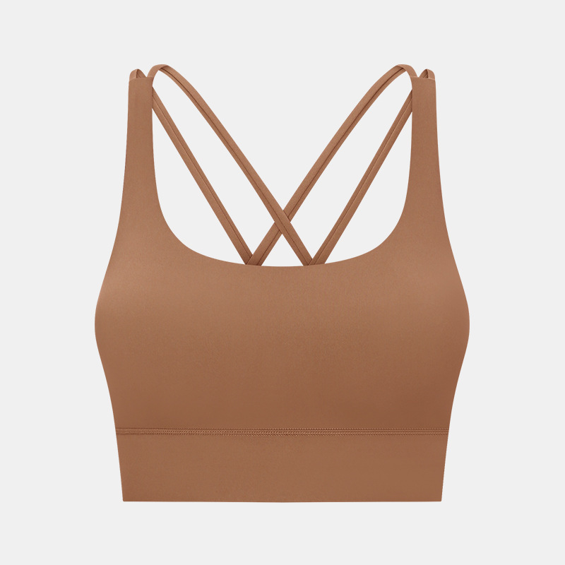 New cross back yoga bra double-sided brushed nude feeling high strength shockproof push-up sports bra DW002