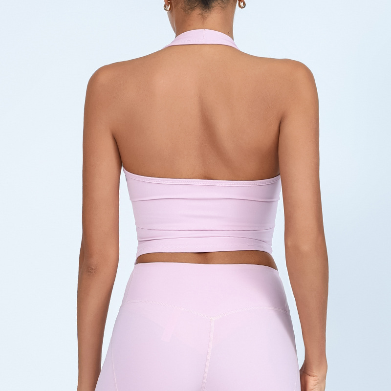 Foreign trade cross-border yoga vest for women, new European and American style, halter neck with chest pad, V-neck, sports fitness, beautiful back, nude top