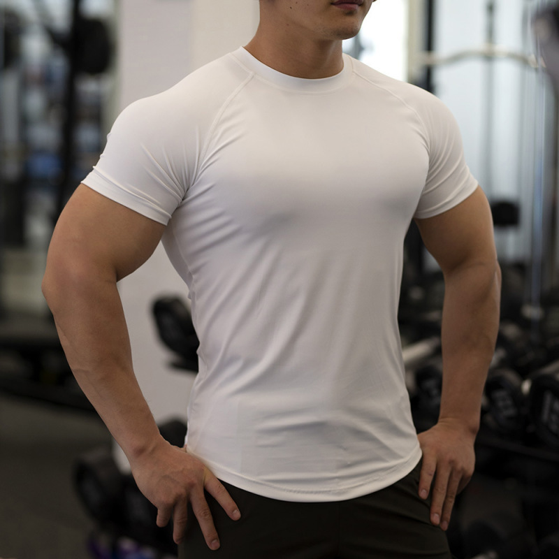 Summer new fitness clothes men's tights high elastic quick-drying sweat-absorbent breathable outdoor sports men's training short sleeves