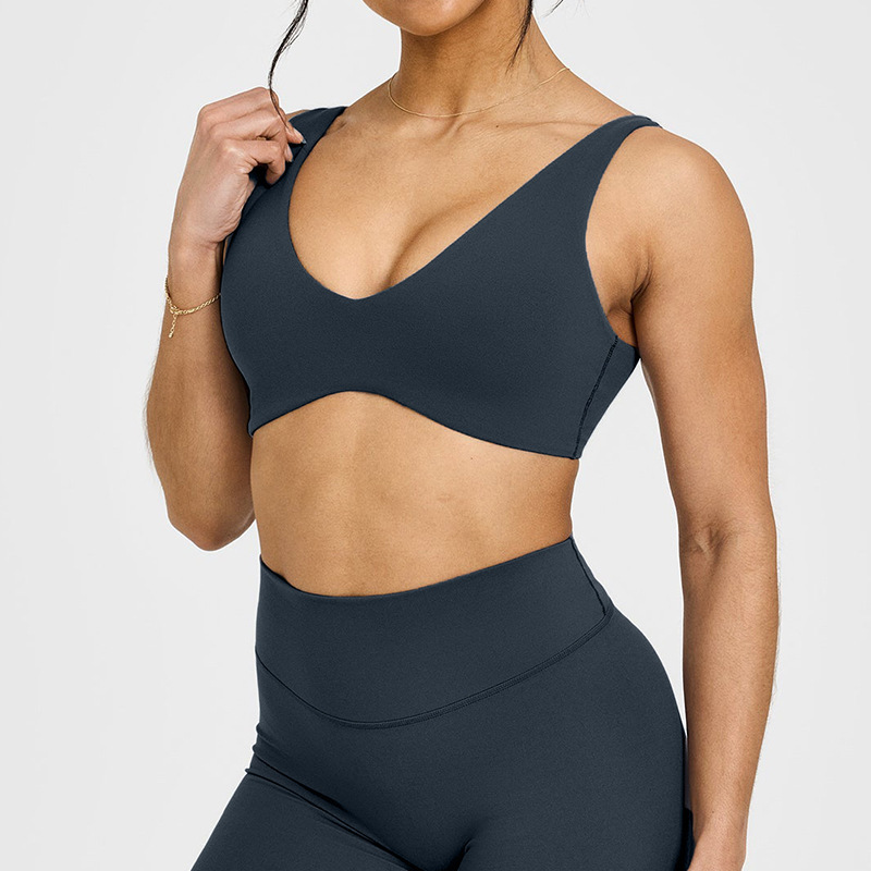 Cross-border U-neck beautiful back sports bra shockproof gathered yoga wear vest running fitness bra outer wear beautiful back bra