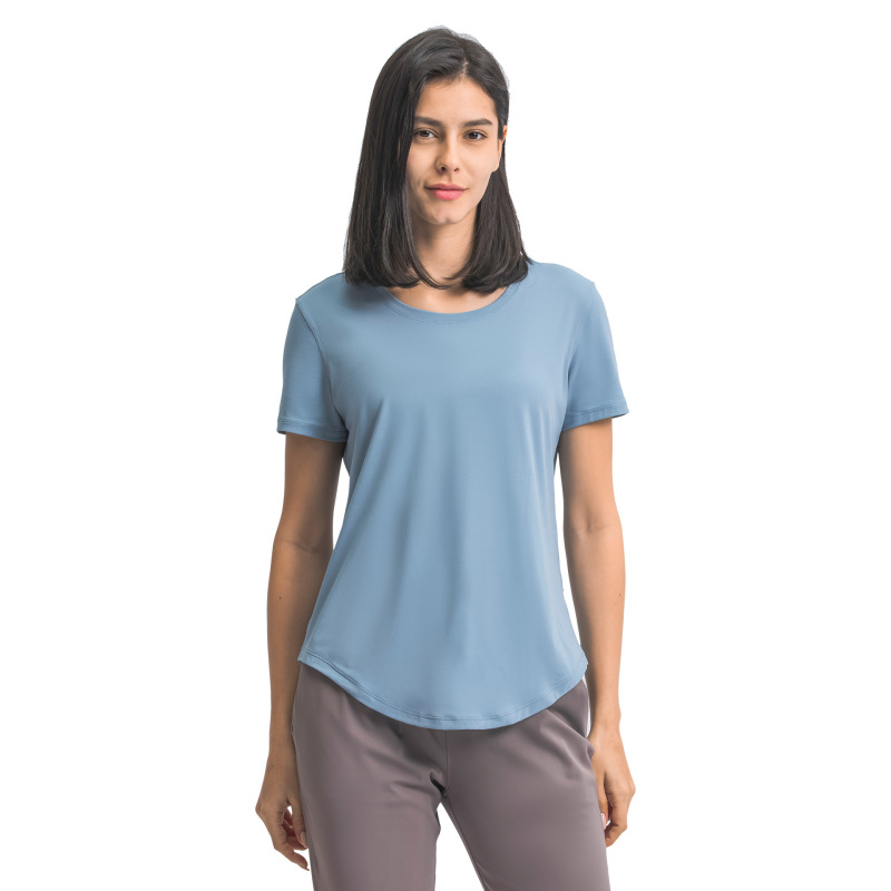 Summer thin loose yoga short-sleeved women's sanded breathable fitness tops sports running quick-drying clothes DS075