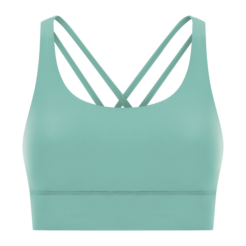 New cross back yoga bra double-sided brushed nude feeling high strength shockproof push-up sports bra DW002