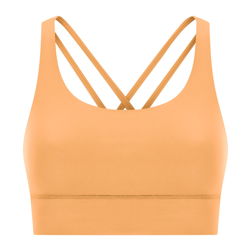 New cross back yoga bra double-sided brushed nude feeling high strength shockproof push-up sports bra DW002