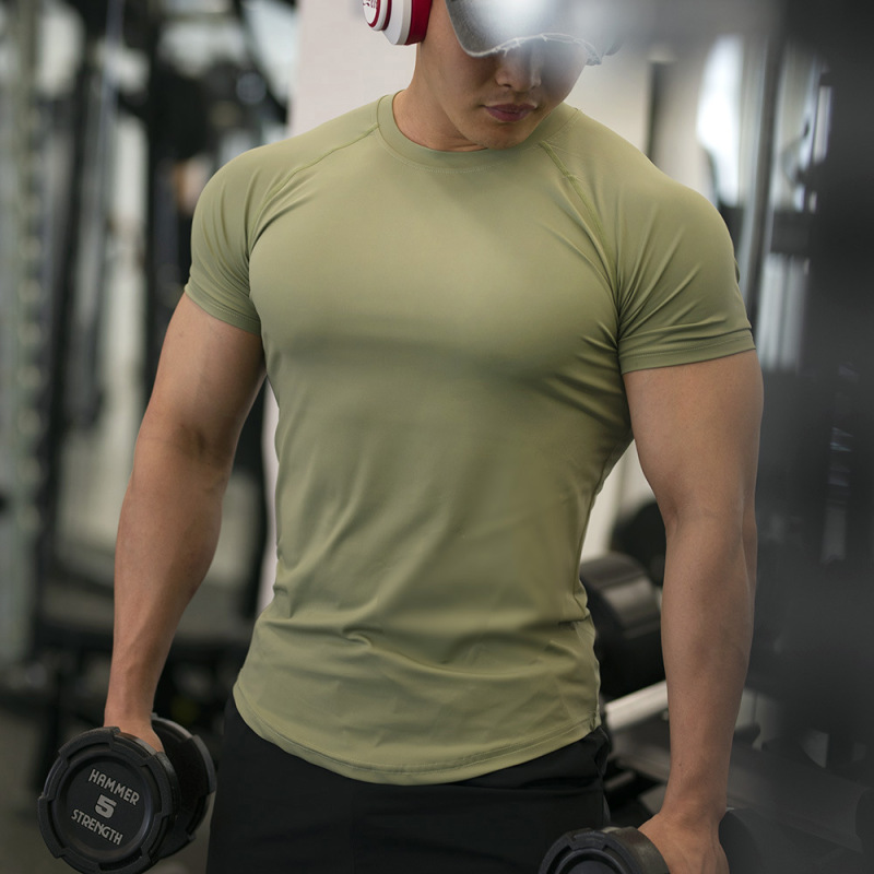 Summer new fitness clothes men's tights high elastic quick-drying sweat-absorbent breathable outdoor sports men's training short sleeves