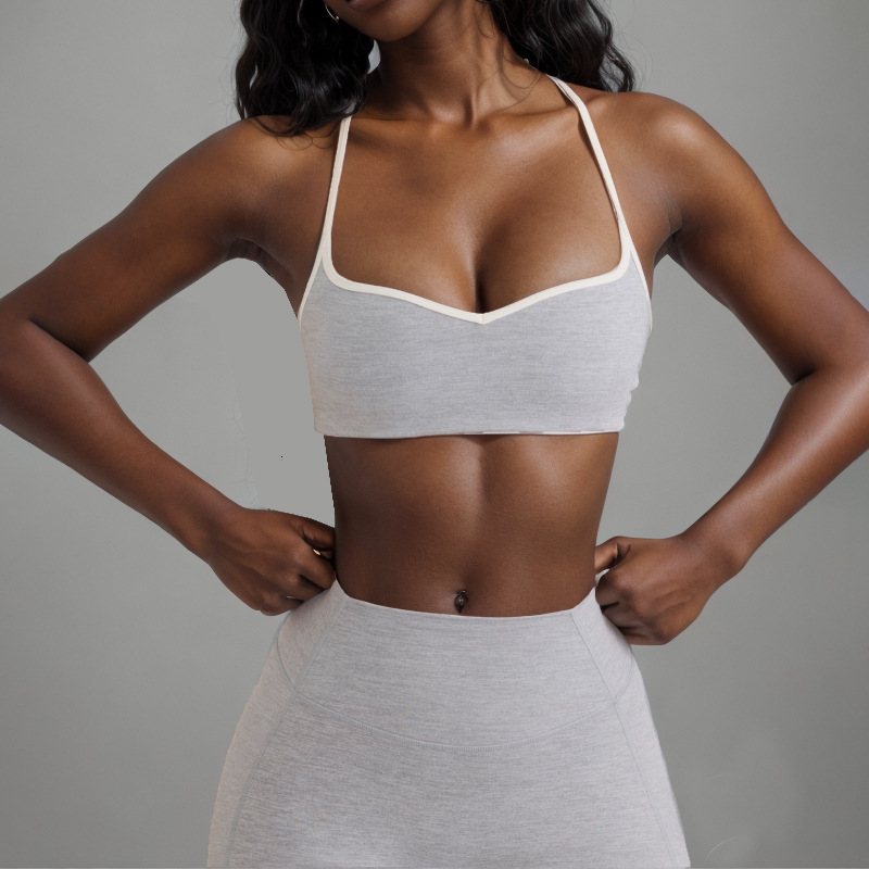 European and American foreign trade cross-border nude beauty back sports contrast color bra suspenders peach hips high elastic quick-drying hip-lifting yoga pants