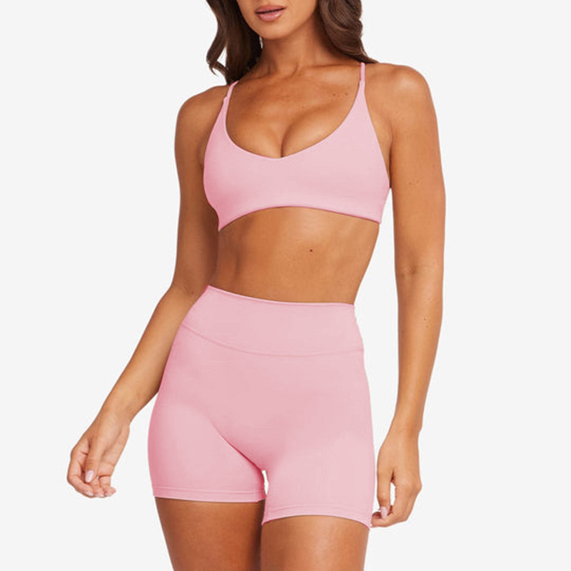 European and American foreign trade cross-border yoga fitness vest with chest pads and beautiful back slings nude quick-drying high waist sports training pants
