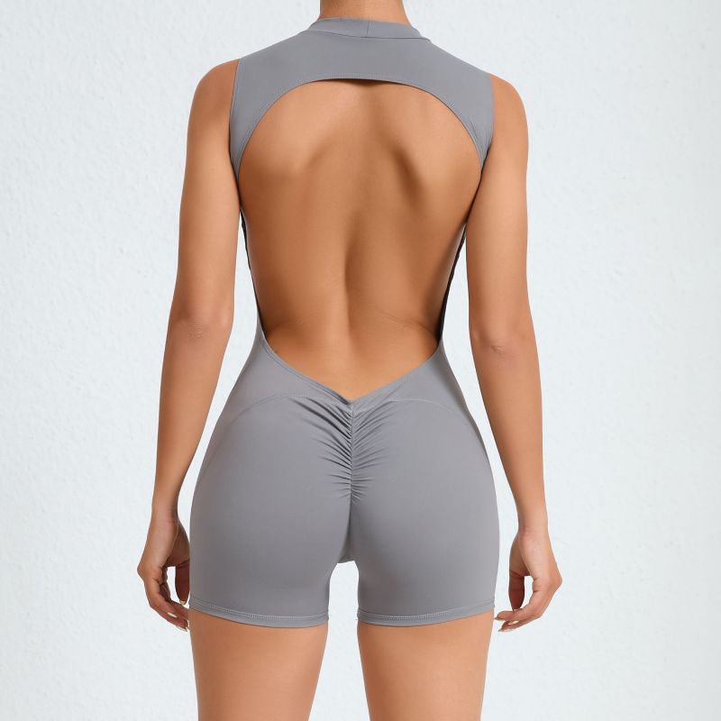 European and American sleeveless back hollow yoga jumpsuit sports fitness removable chest pad peach hip sports jumpsuit